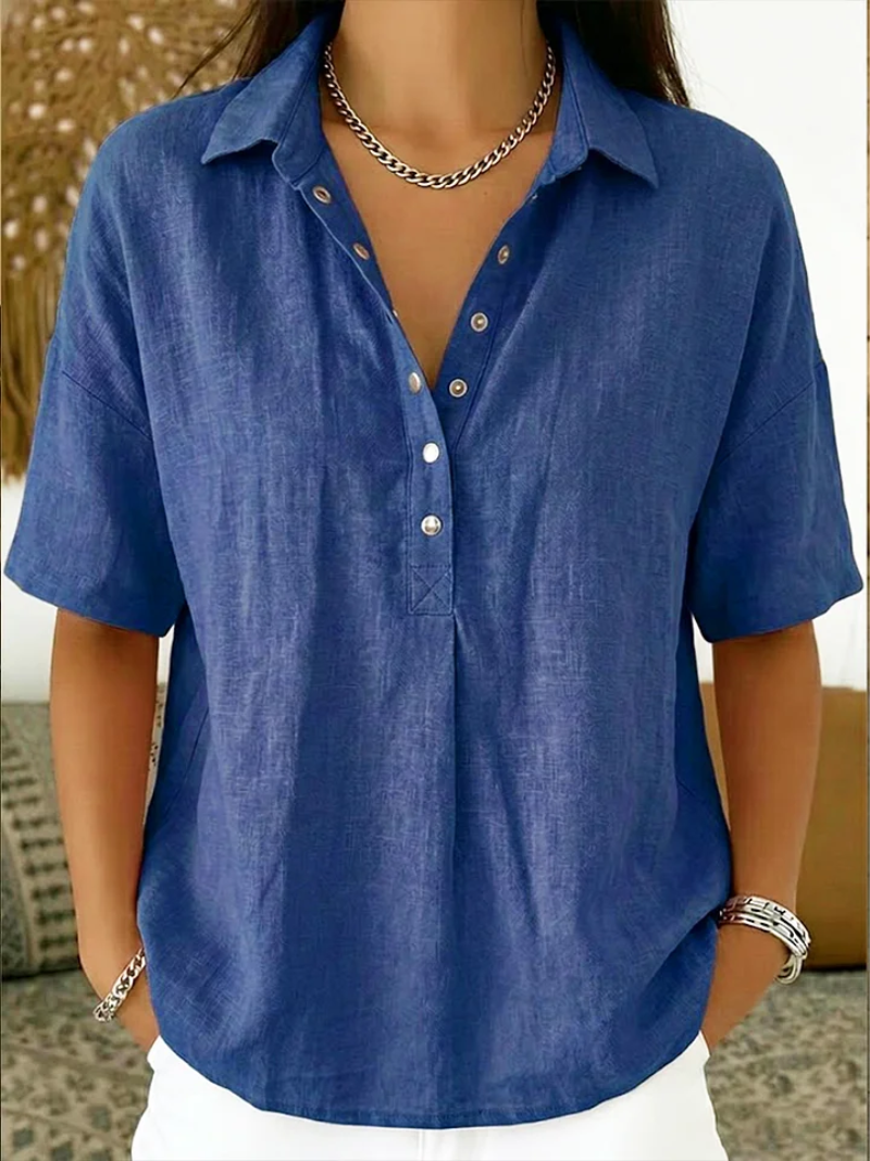 Blouse à col Hélène™ de Danoir Paris, taille 5XL, en tissu léger, couleur neutre, vue en gros plan sur le col et la texture.
