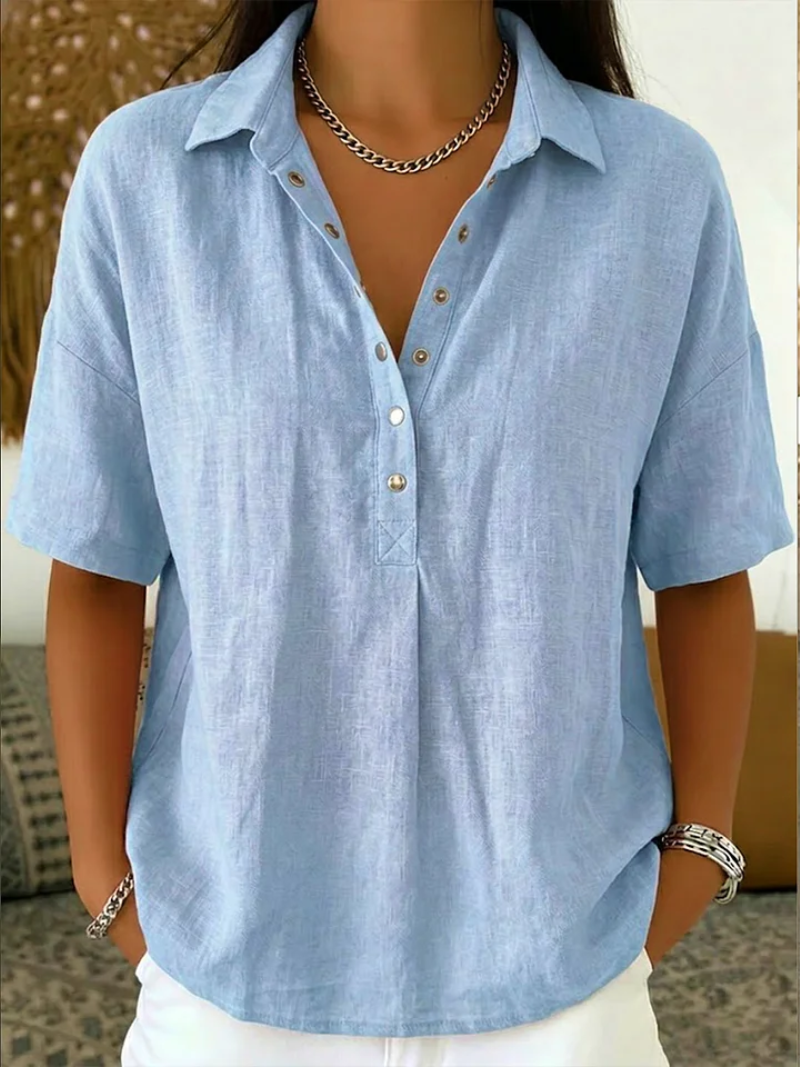 Blouse à col Hélène™ de Danoir Paris, taille 5XL, en tissu léger blanc avec détails élégants.