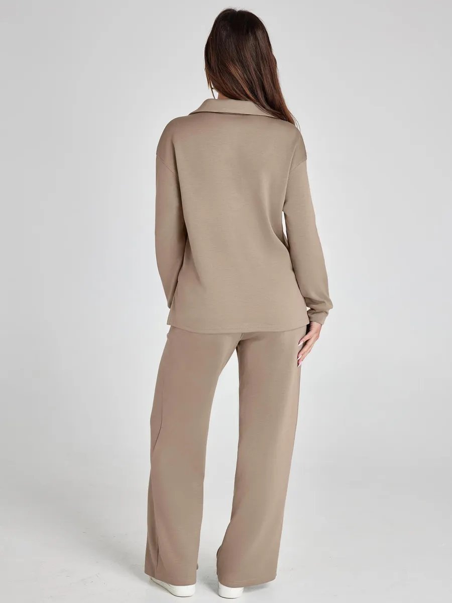 Combinaison de voyage Nina de Danoir Paris, élégante et confortable, en tissu léger avec ceinture à la taille et manches longues.