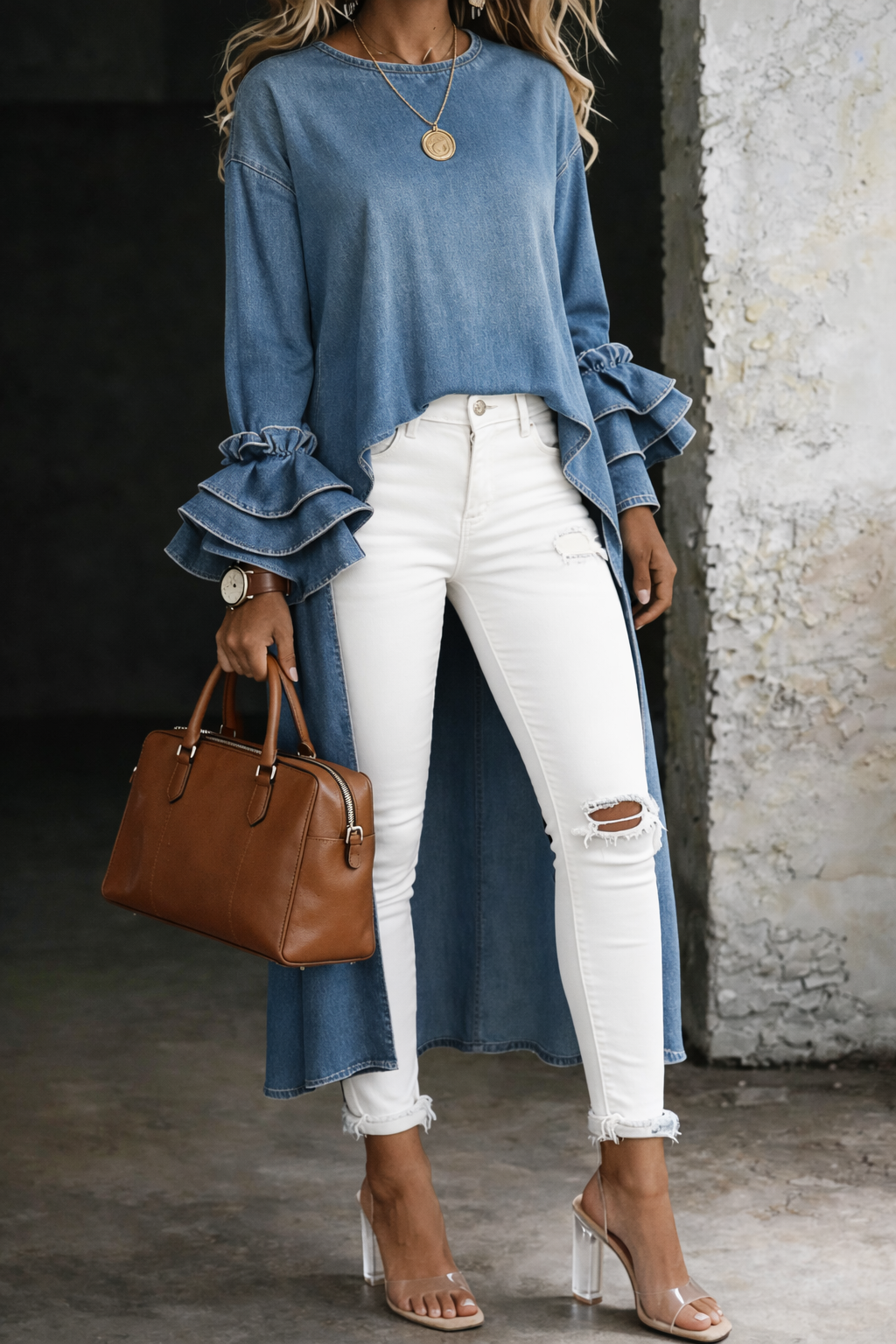 Chemise décontractée Ashley de Danoir Paris, en coton léger, avec col classique et manches longues, portée dans un look casual.