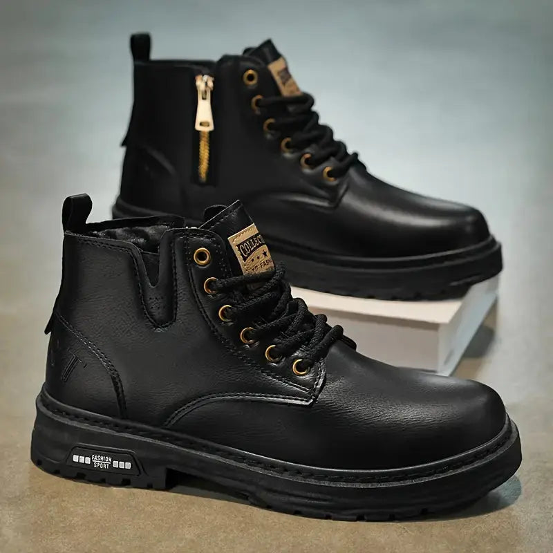 Bottes casual élégantes Ambrose de Danoir Paris, en cuir noir avec semelle robuste, pour un style chic et décontracté.