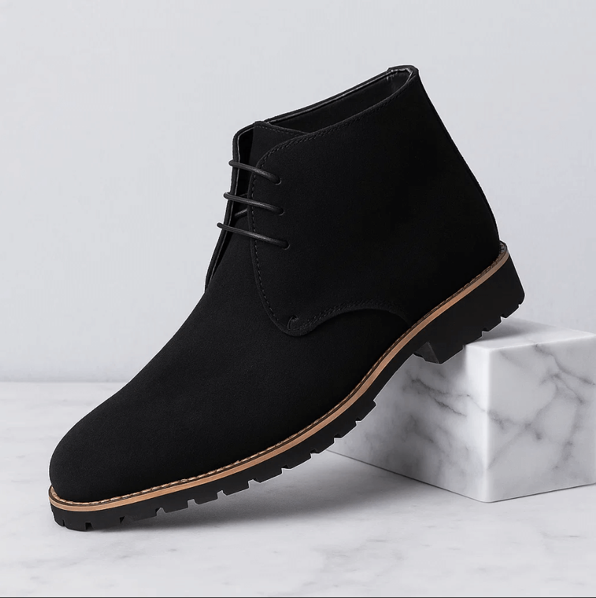 Chaussures chukka pour homme Danoir Paris en cuir marron, vue de profil avec lacets et semelle en caoutchouc.