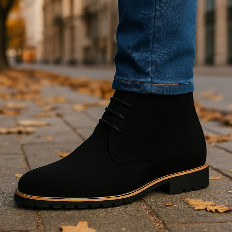 Chaussures chukka pour homme Danoir Paris, bottines en cuir marron avec lacets, semelle robuste et design élégant.