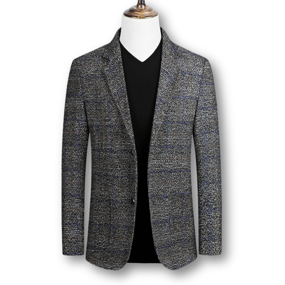 Blazer élégant en tissu écossais de Danoir Paris, veste pour homme avec motif classique et finition soignée.
