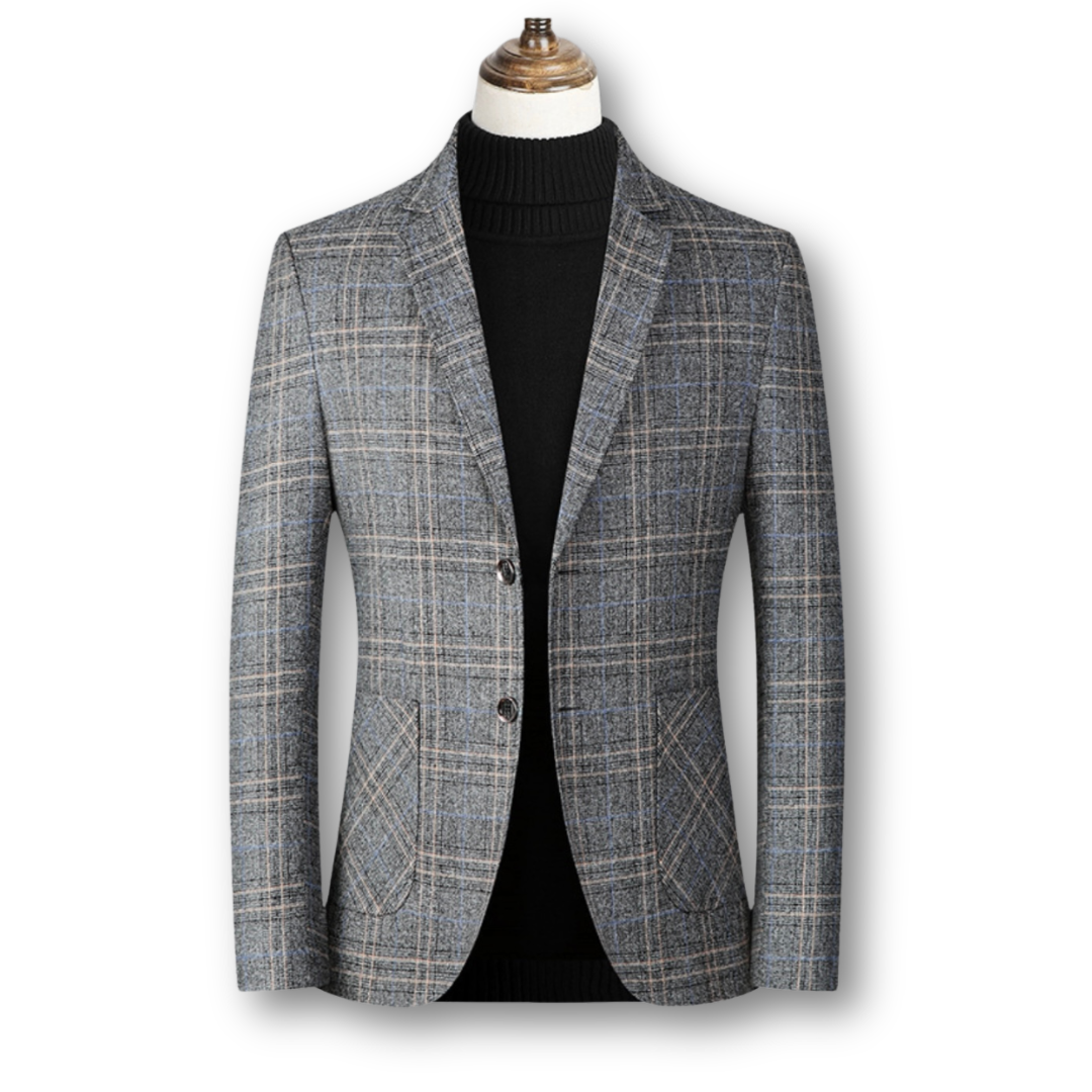 Blazer élégant en tissu écossais Danoir Paris, veste sophistiquée pour homme avec motif à carreaux.