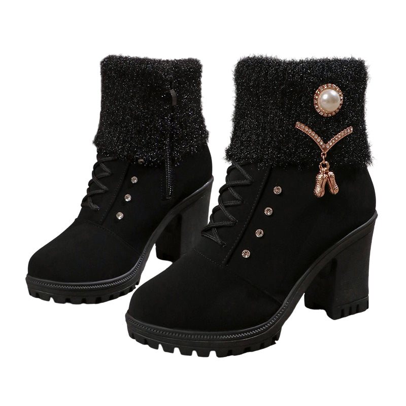 Bottines femme Danoir Paris à talon épais, doublées de fausse fourrure, semelle antidérapante, style élégant pour toutes occasions.