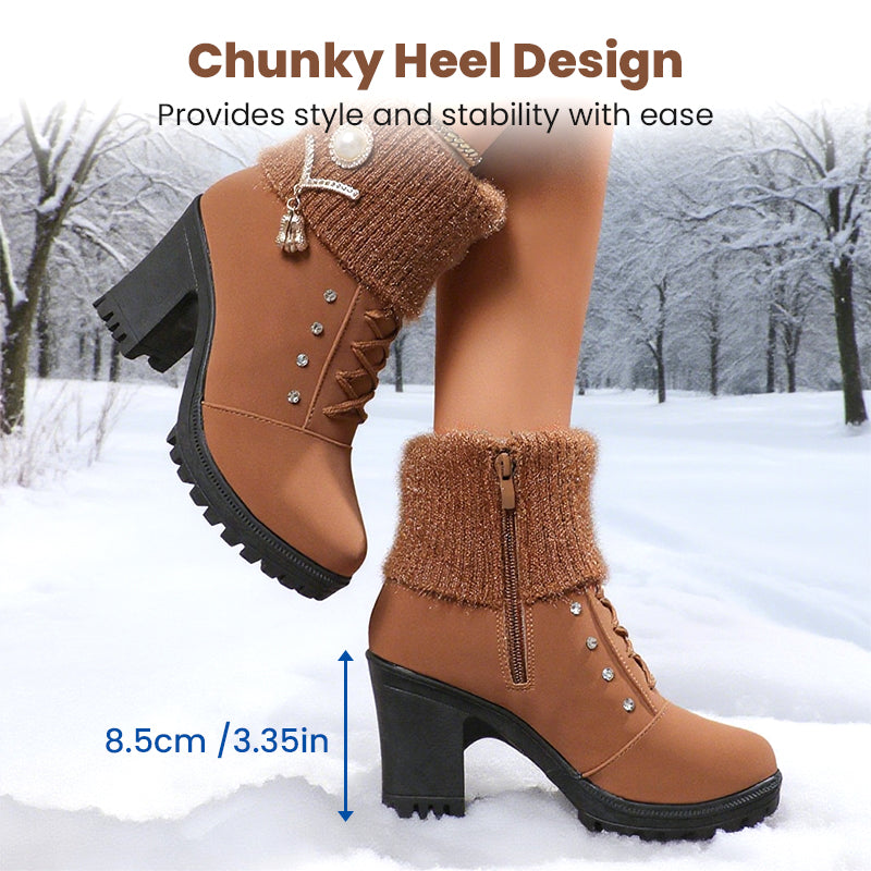 Bottines femme Danoir Paris à talon épais, doublure en fausse fourrure, semelle antidérapante, style élégant pour toutes occasions
