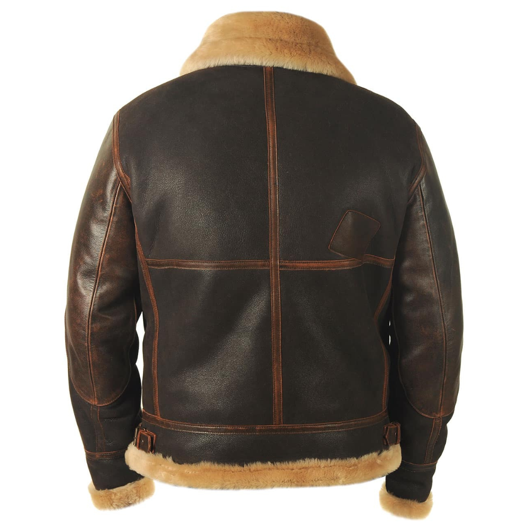 Blouson aviateur classique Danoir Paris, veste en cuir marron avec doublure beige, style vintage et détails en métal.