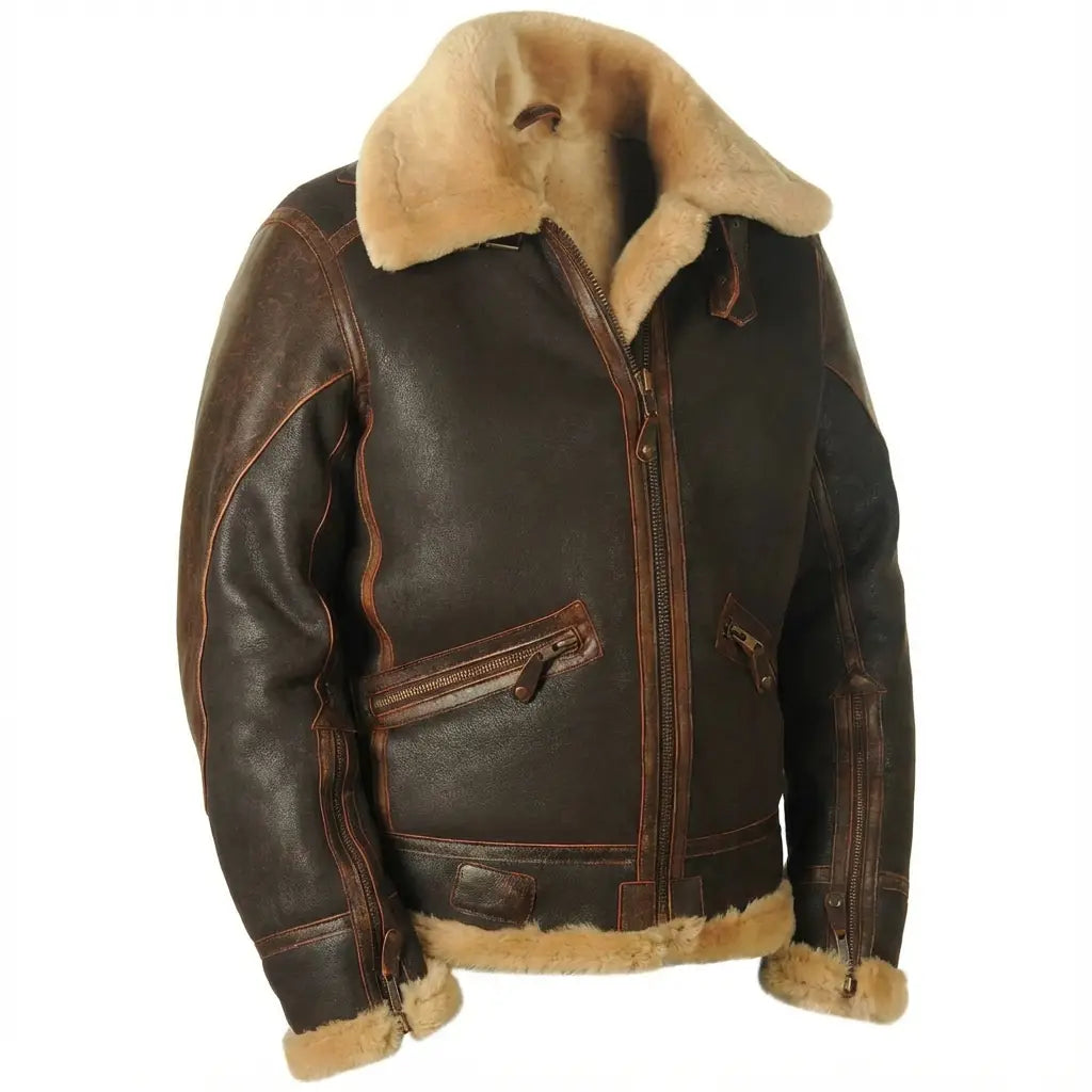 Blouson aviateur classique Danoir Paris en coton avec col en fausse fourrure, porté sur mannequin.