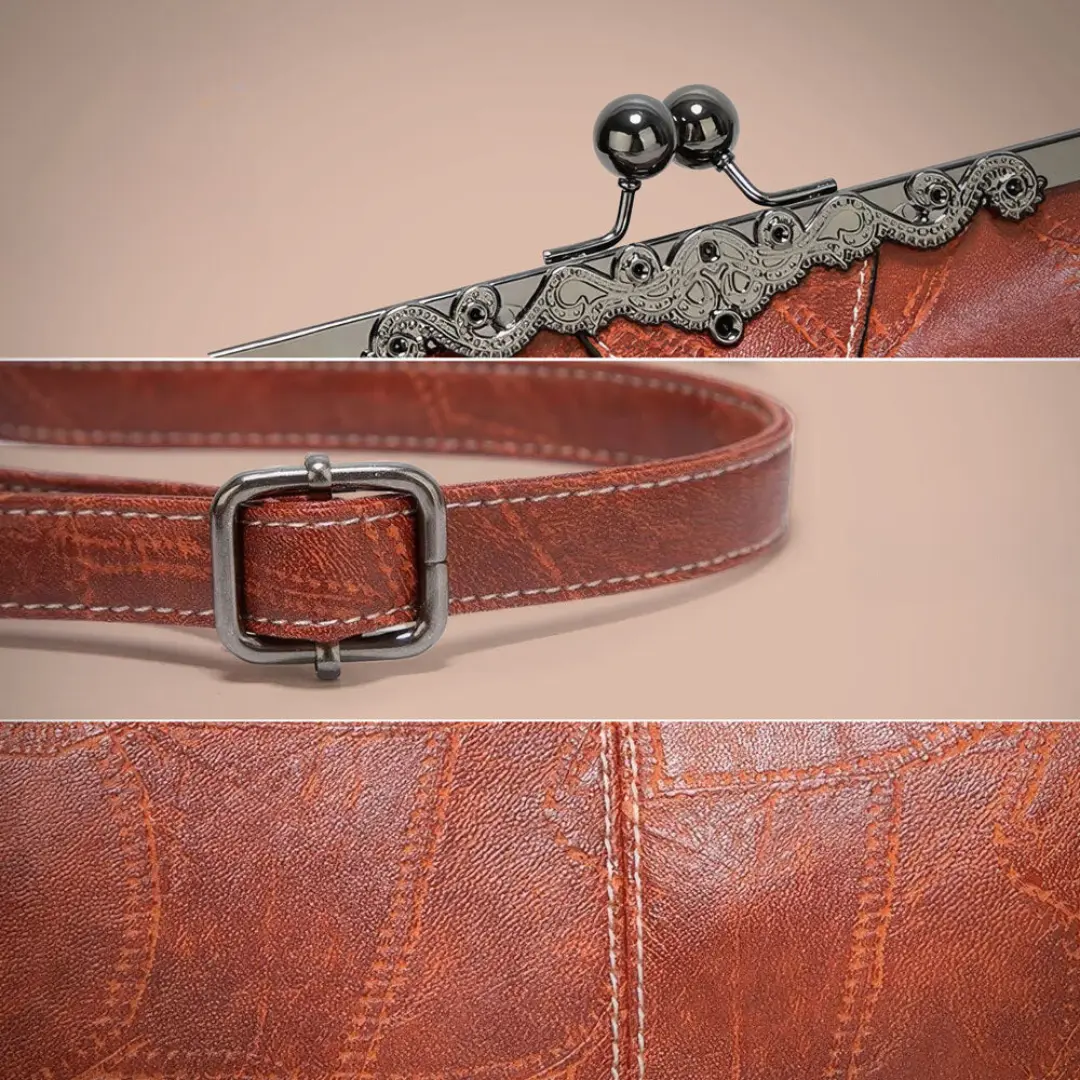 Sac à main vintage Danoir Paris Lorelei en cuir marron, élégant et intemporel avec poignée en chaîne et design sophistiqué.