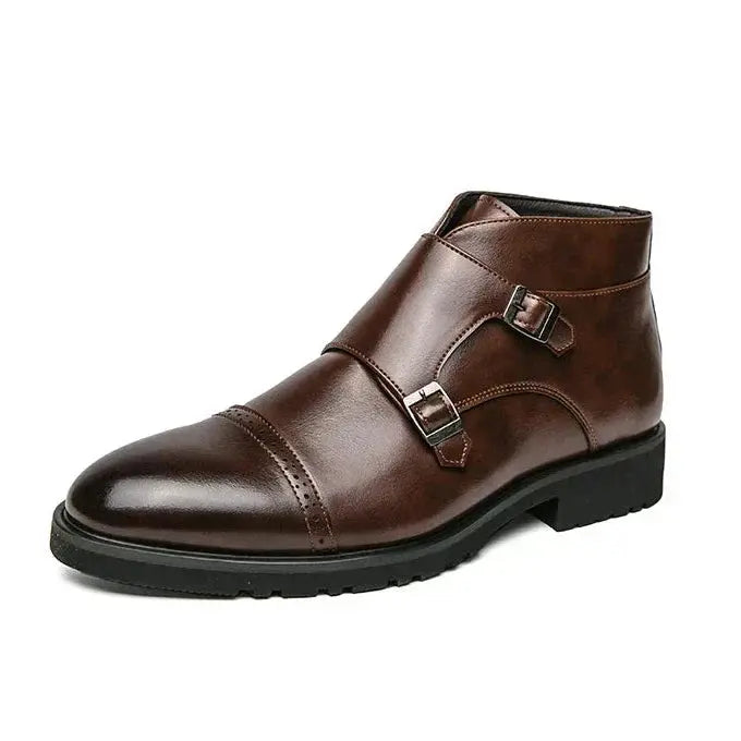 Bottes marron mocha Parker Danoir Paris en cuir synthétique avec double boucle, style élégant et confortable.