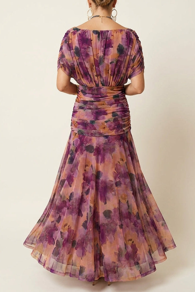Vêtement long en tulle marron Carlota™ de Danoir Paris, robe drapée élégante pour femme.