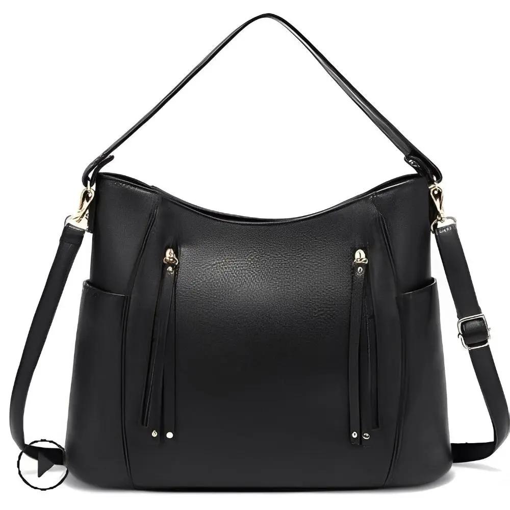 Sac à bandoulière vintage Danoir Paris en vrai cuir pour femmes, grande sacoche élégante et intemporelle, design classique