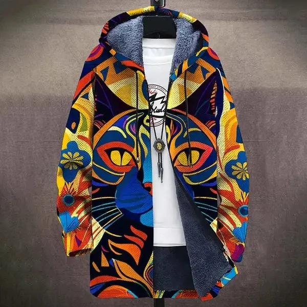 Gilet de luxe Danoir Paris Tarni avec motif coloré de chats, inspiré par l'art, en tissu élégant et design unique.
