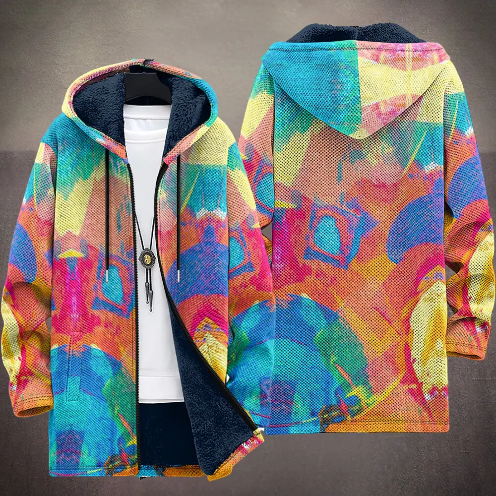 Veste de luxe Tiarna par Danoir Paris, inspirée par l'art, avec motifs colorés et détails élégants.