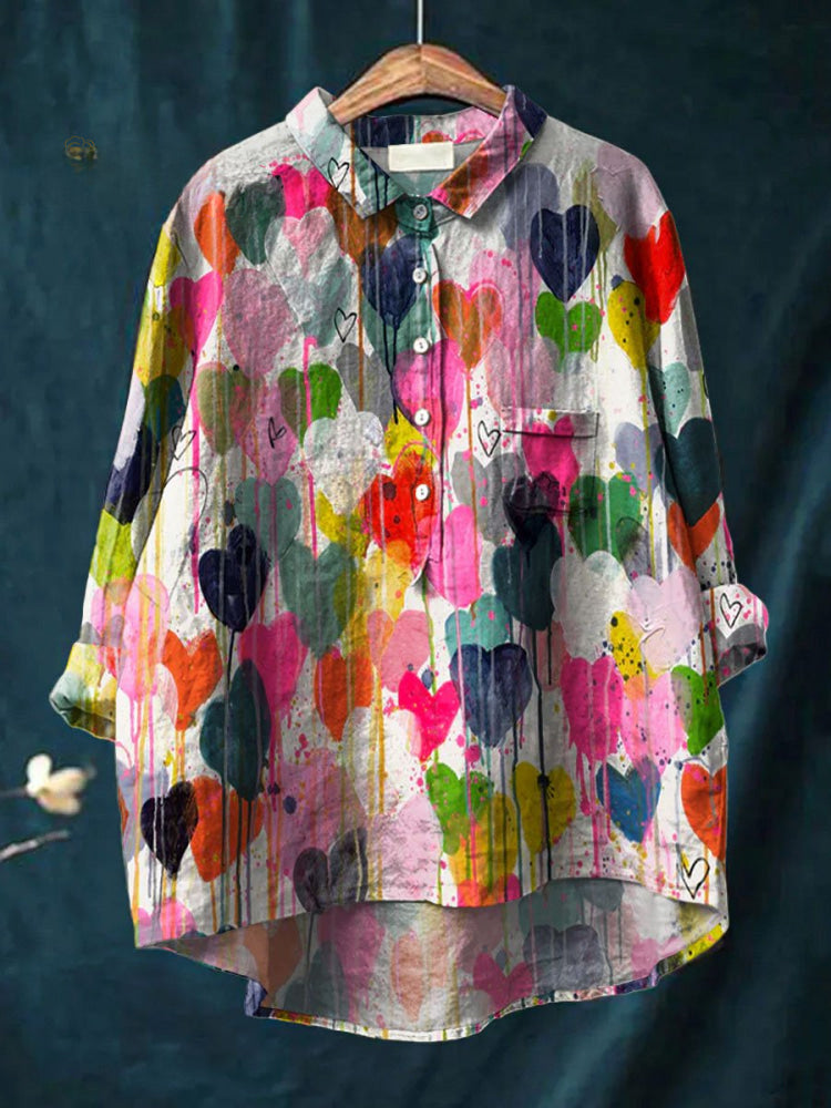 Chemise Valentina de Danoir Paris avec motif de cœurs colorés, en tissu multicolore, style décontracté et tendance.