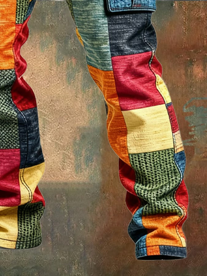 Pantalon cargo homme Danoir Paris multicolore, style décontracté avec multiples poches, en tissu confortable.