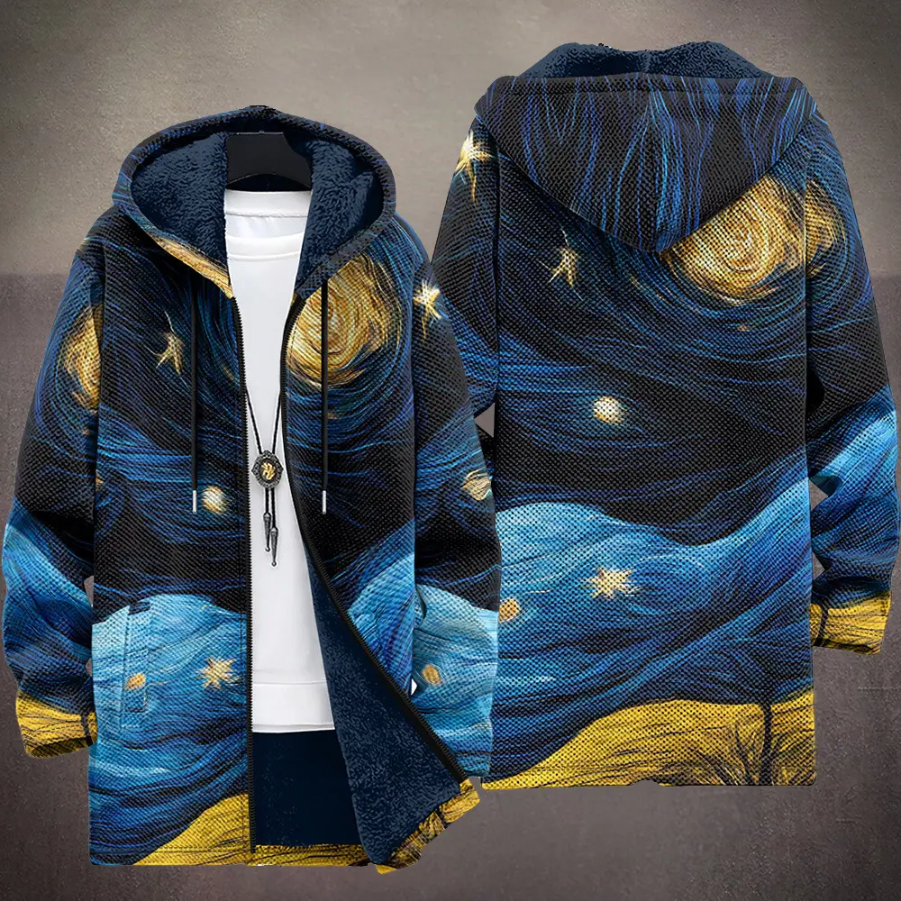 Cardigan de luxe Waverley de Danoir Paris, motif multicolore inspiré par l'art, en cachemire et laine, porté sur un mannequin.