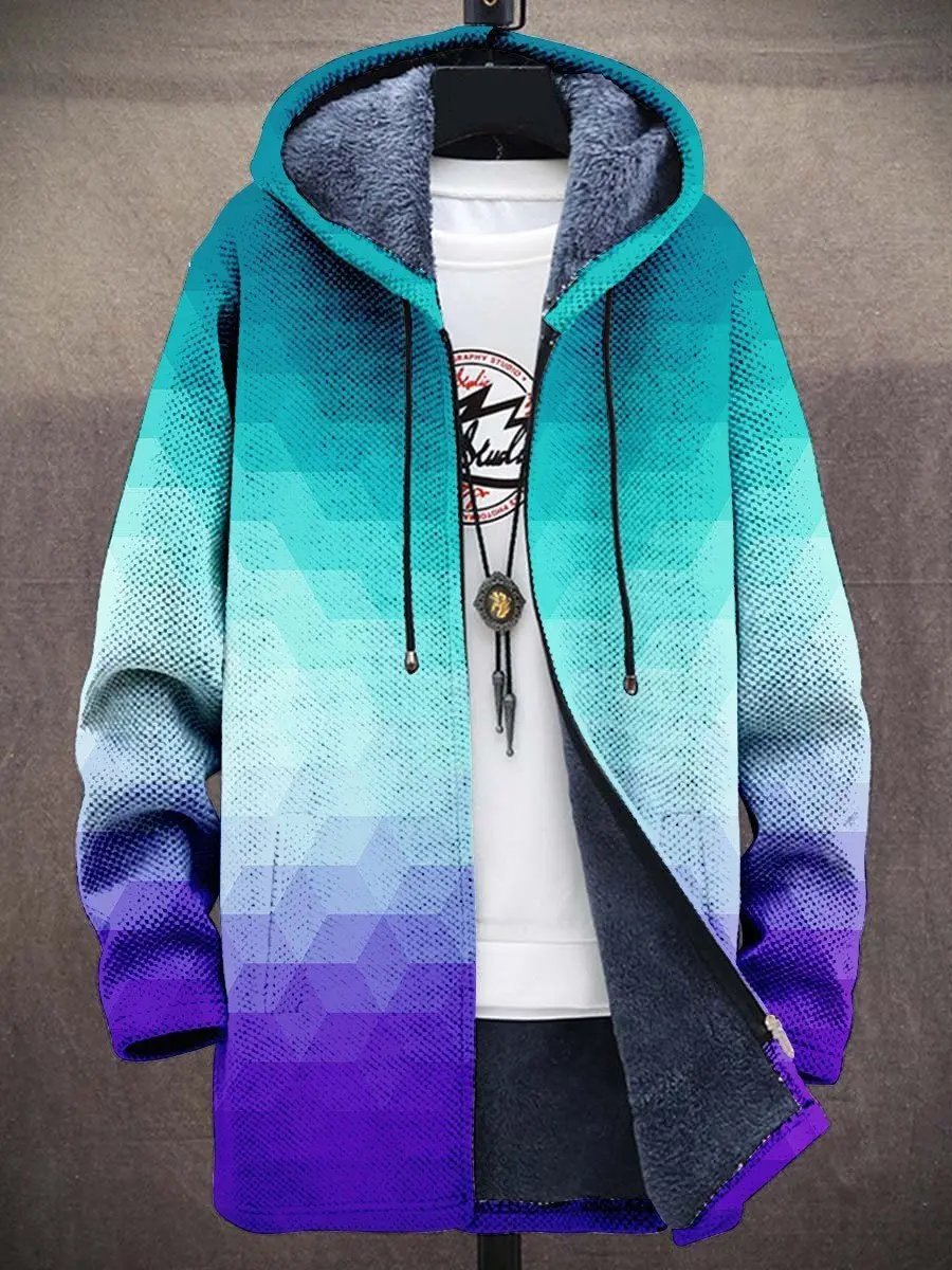 Gilet de luxe Yindi Danoir Paris inspiré par l'art, multicolore, en tissu élégant, porté sur un fond neutre.