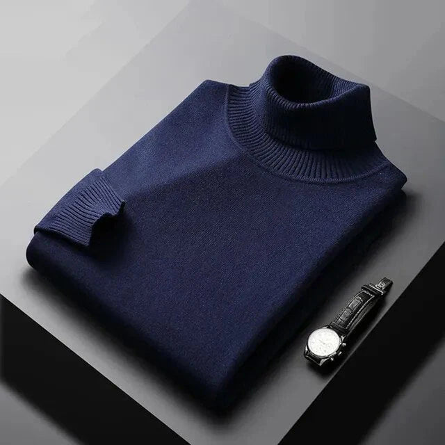 Pull-over en cachemire Monte Carlo de Danoir Paris, col roulé, couleur unie, manches longues, style décontracté pour homme.