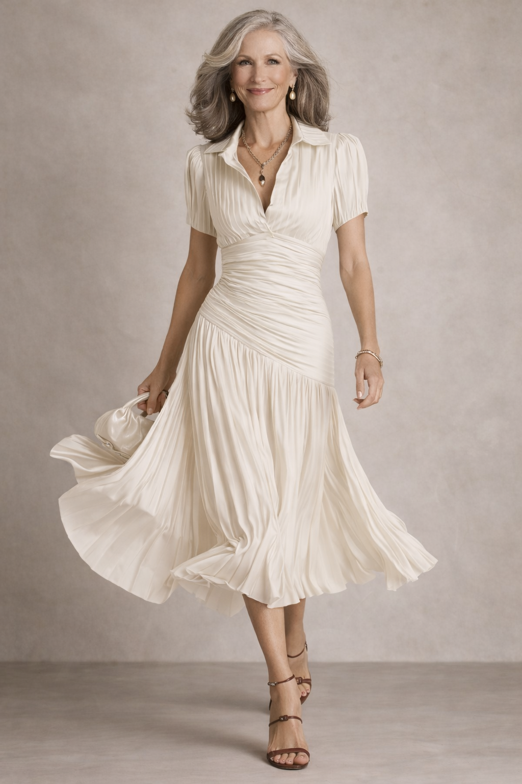 Robe midi Heidi™ Danoir Paris de couleur blanc cassé, tissu léger, coupe élégante, portée décontractée ou habillée.