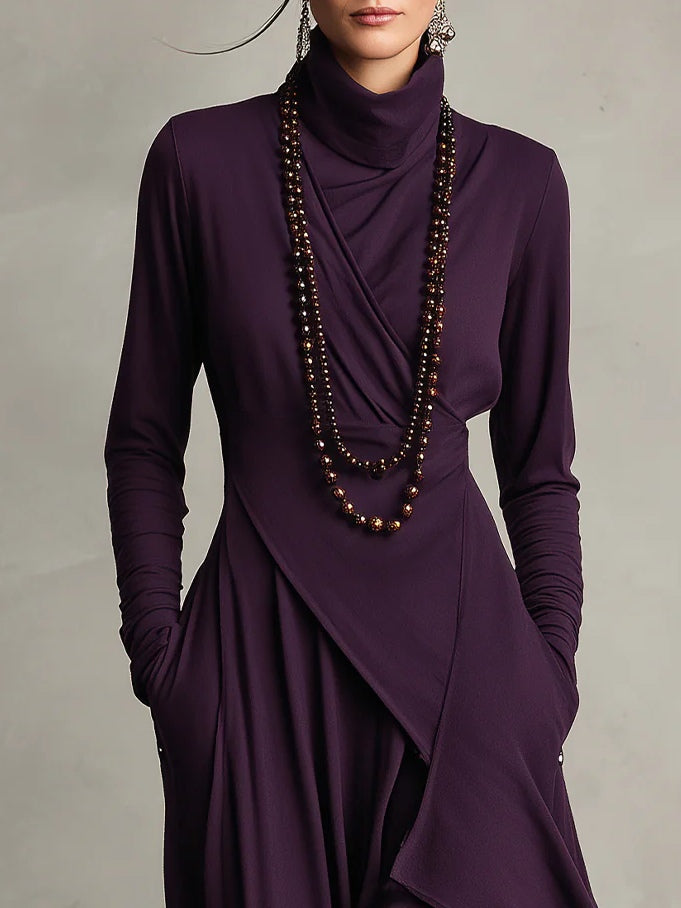 Robe maxi asymétrique Patrizia de Danoir Paris en tissu noir, style tunique, vue de face.