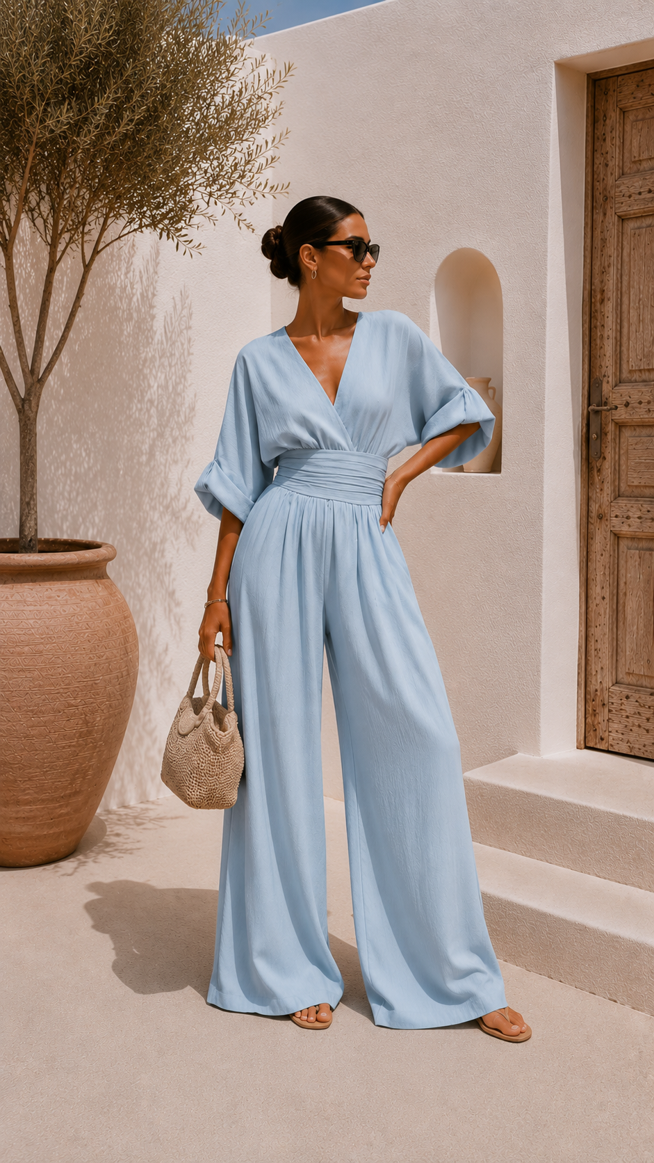 Robe en chiffon Valeria Danoir Paris avec décolleté en V, fluide et élégante, portée par un mannequin.