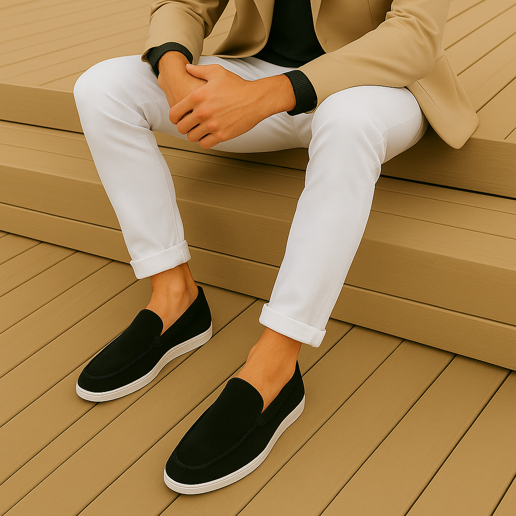 Mocassins élégantes Danoir Paris en daim premium, design sophistiqué avec finition soignée et semelle en caoutchouc.