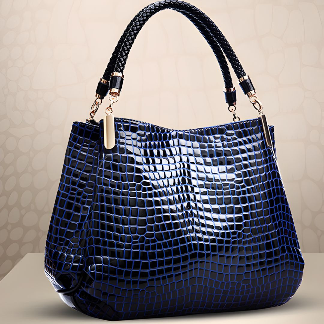 Sac à main noir Lusso Milano en crocodile Danoir Paris, design élégant avec détails en relief et finition sophistiquée.