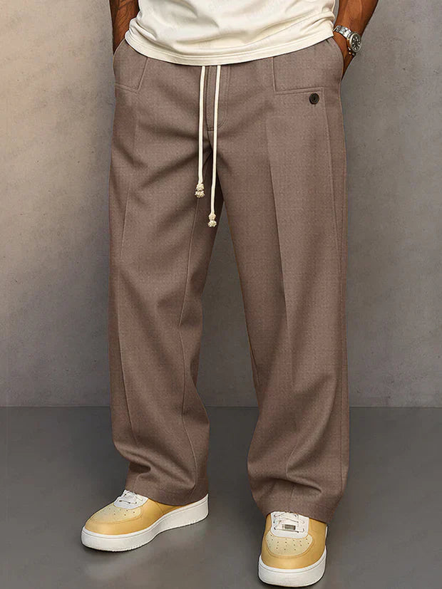 Pantalon élégant noir Danoir Paris Duval Paris avec cordon ajustable Didier, vue de face sur fond blanc