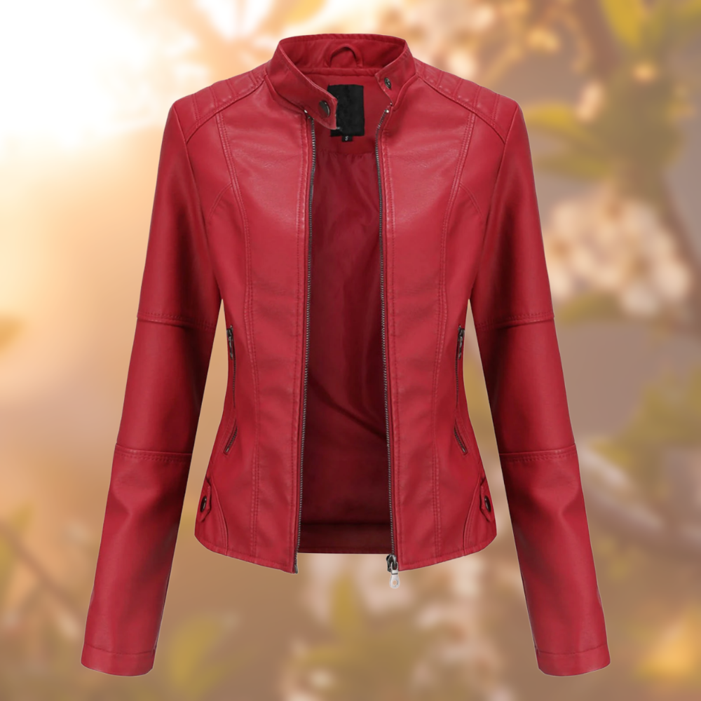 Veste en cuir élégante Danoir Paris Amora, finition noire, coupe ajustée, détail de couture sophistiqué, mode chic et moderne