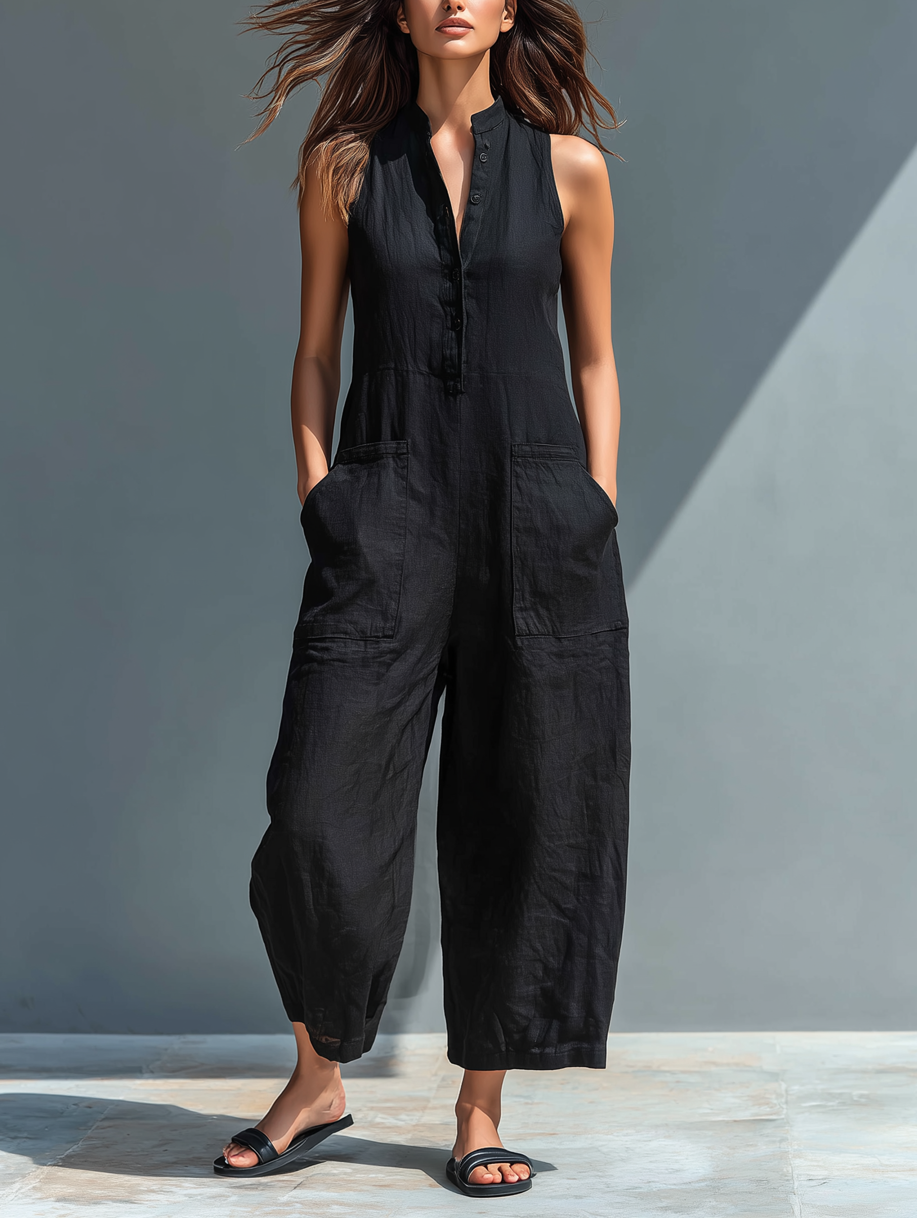 Combinaison claire en lin sans manches de Danoir Paris, élégante et légère, avec coupe fluide et détails minimalistes.