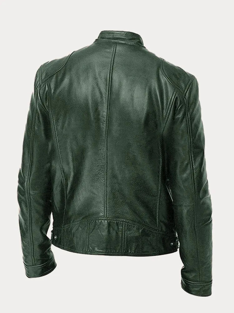 Veste en cuir Danoir Paris™ de couleur argent, style classique avec détails élégants, vue frontale sur mannequin.