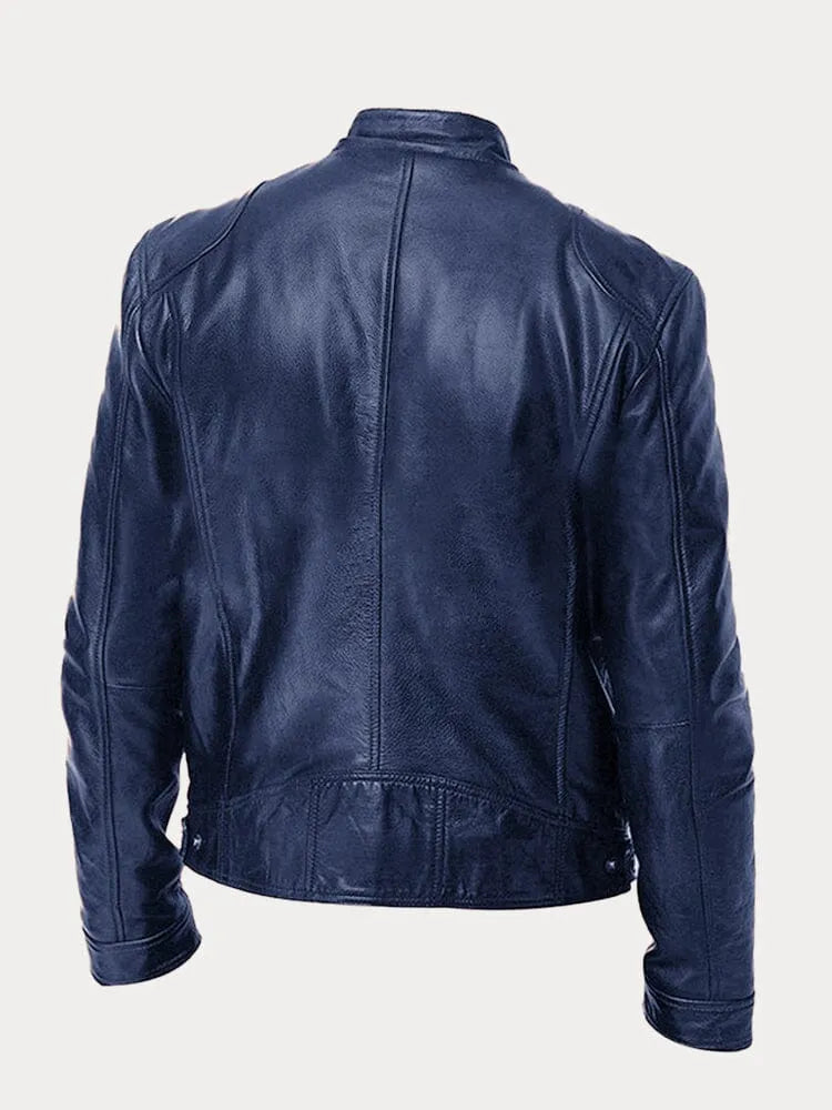 Veste en cuir Danoir Paris™ noire, coupe élégante, détails de couture, vue de face sur fond blanc.
