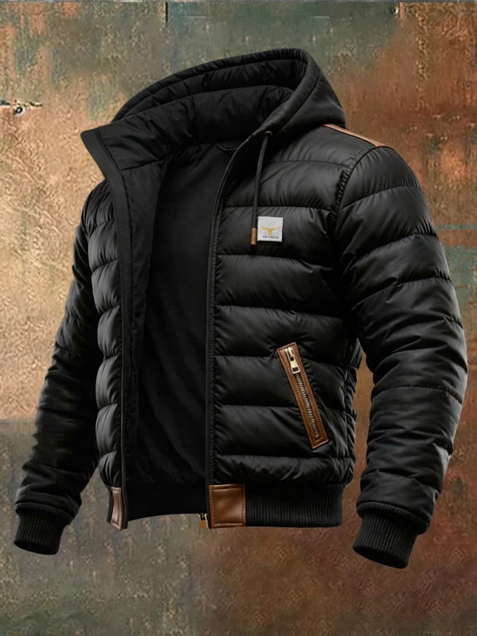 Veste noire doublée Danoir Paris™ avec col et poches, vue de face, style élégant et pratique.
