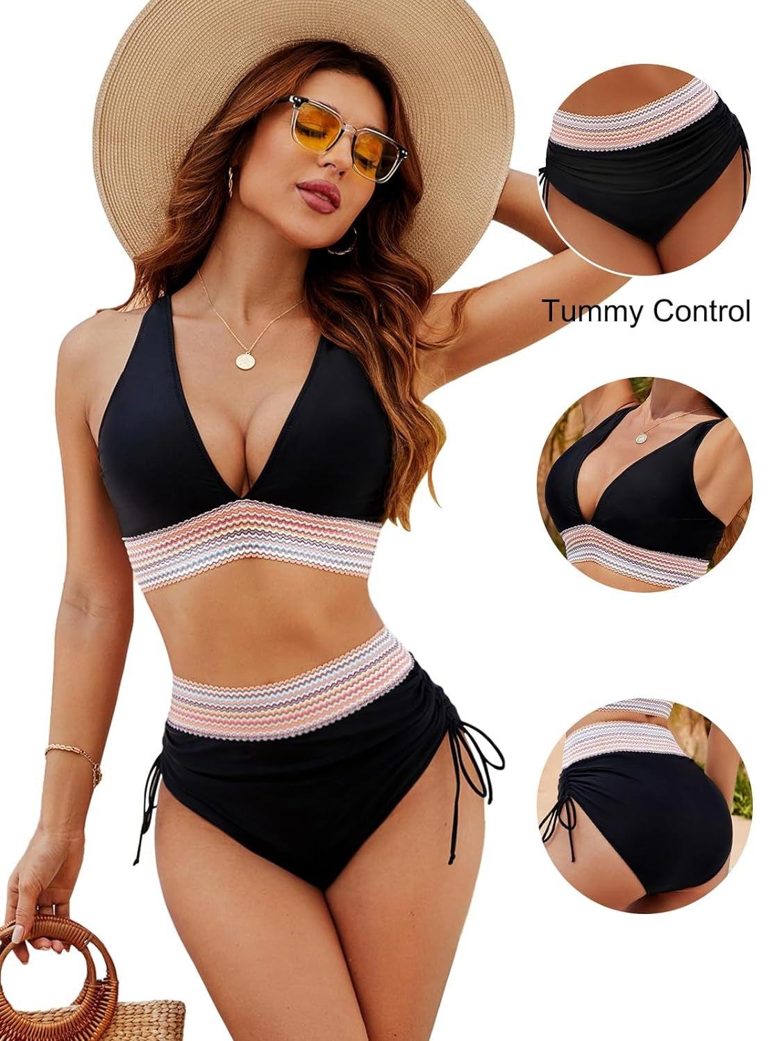 Bikini sculptant et élégant Élora de Danoir Paris, en tissu coloré avec détails sophistiqués, porté sur une mannequin.