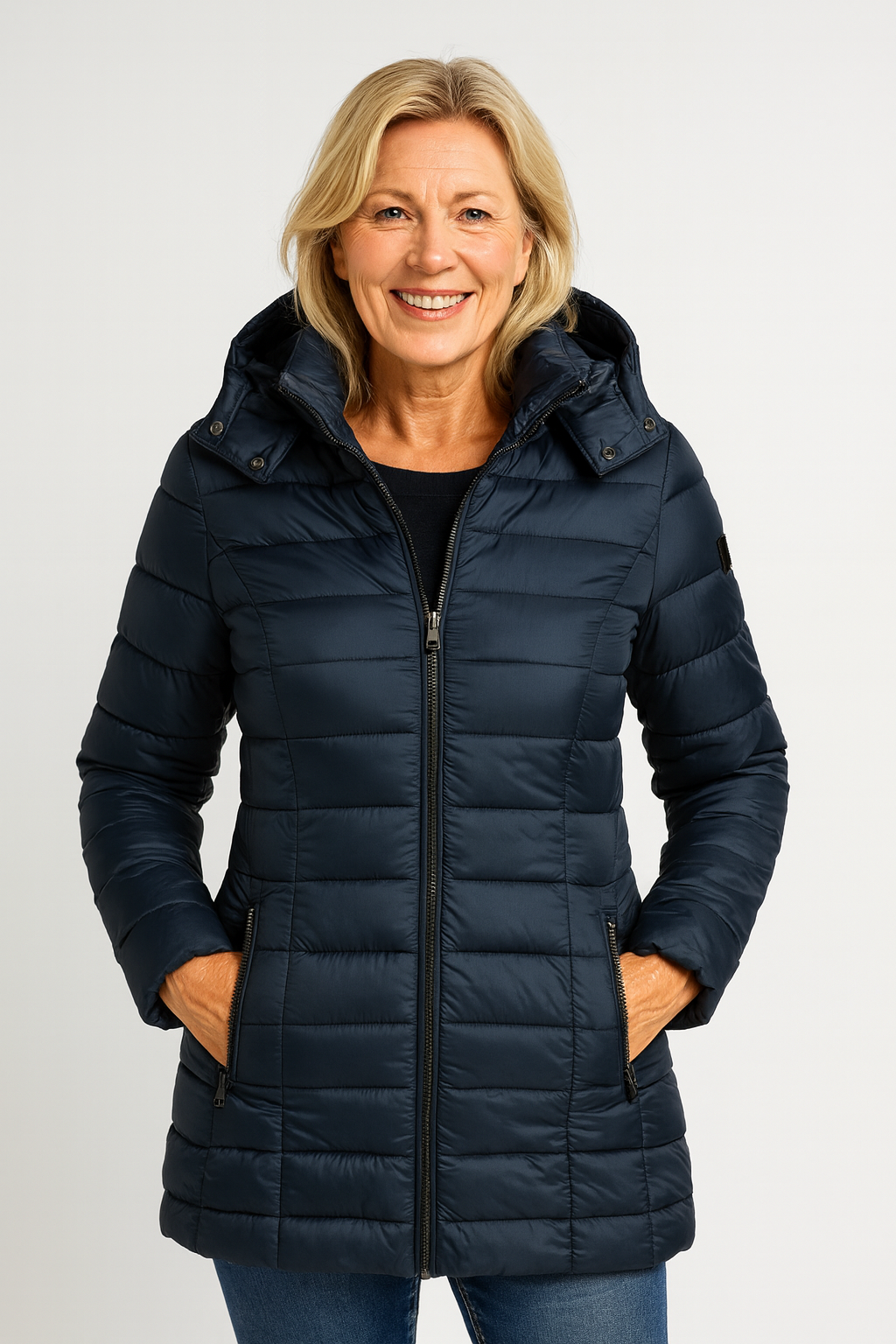 Doudoune élégante d'hiver Luxe de Danoir Paris, veste chaude avec capuche et design sophistiqué, en tissu noir.