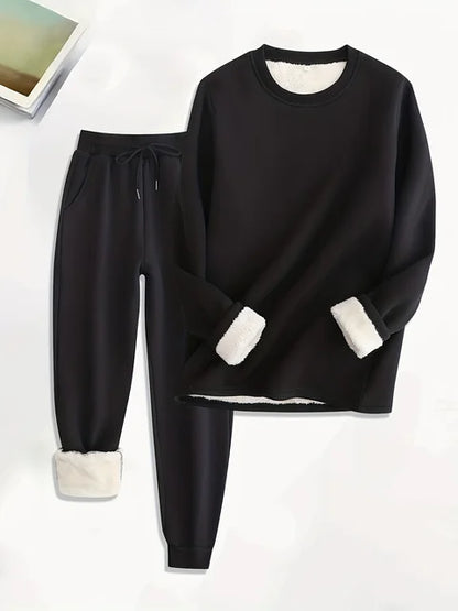 Ensemble hivernal chic pour femmes Danoir Paris, sweat-shirt en polaire et pantalon assorti, vêtement chaud pour l'hiver.
