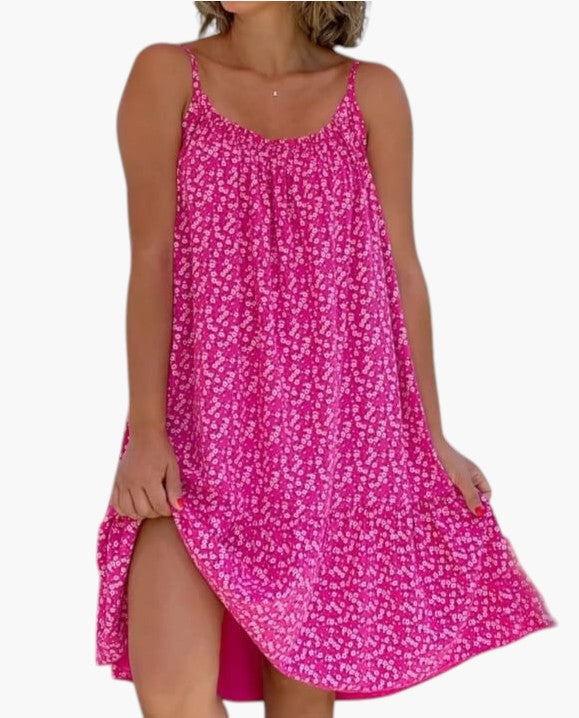 Robe légère Rosalie™ avec imprimé délicat, Danoir Paris, parfaite pour un été sans effort, vue de face sur mannequin.