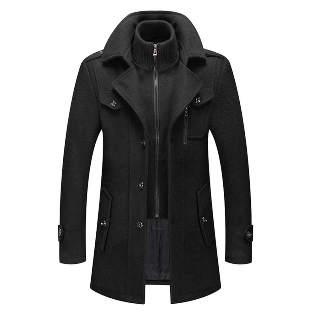 Manteau homme Danoir Paris Élite en tissu épais, coupe classique, couleur neutre, porté sur mannequin.