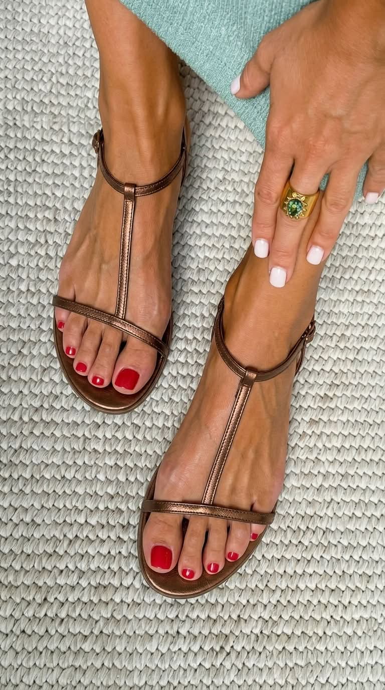 Sandales dorées Rosalba Danoir Paris pour le printemps, avec semelle élégante et design léger, visibles en gros plan.
