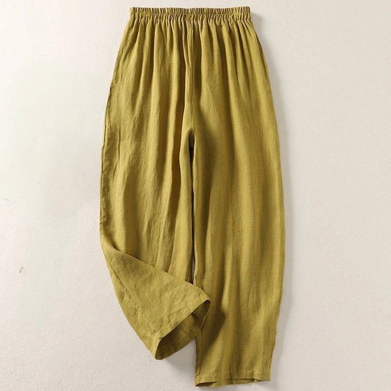 Pantalon fluide Amalia™ en coton et lin de Danoir Paris, vue de face, léger et confortable, couleur naturelle.