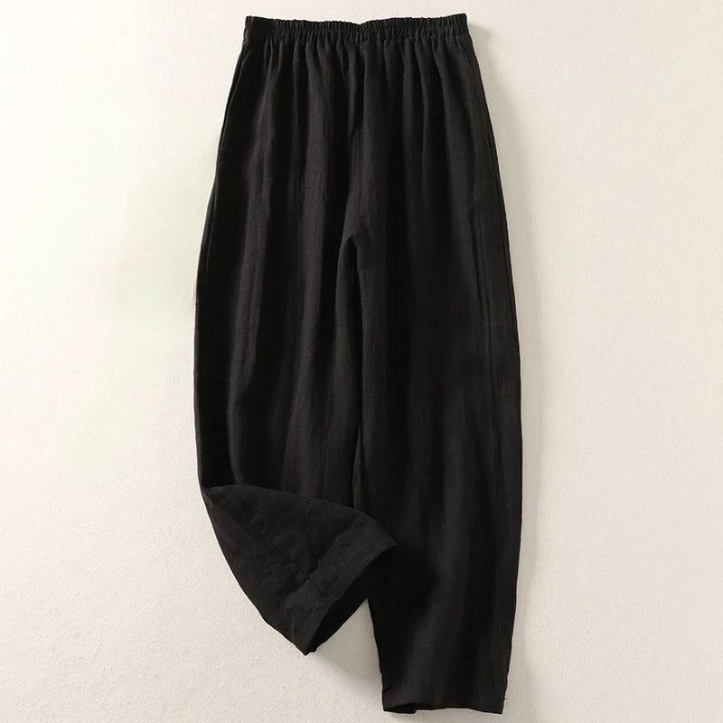 Pantalon fluide en coton et lin Amalia™ de Danoir Paris, vue de face, tissu léger et confortable, couleur neutre.