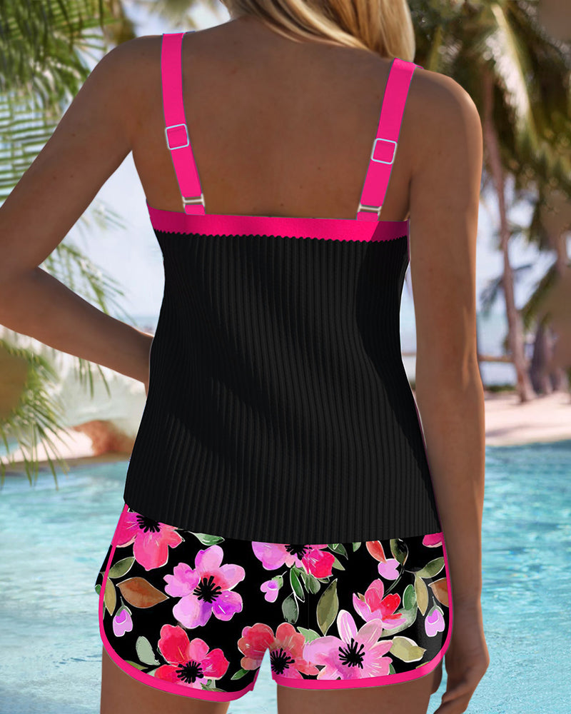Ensemble de shorts de tankini côtelés Federica de Danoir Paris, couleur orange, pour maillot de bain élégant et confortable.