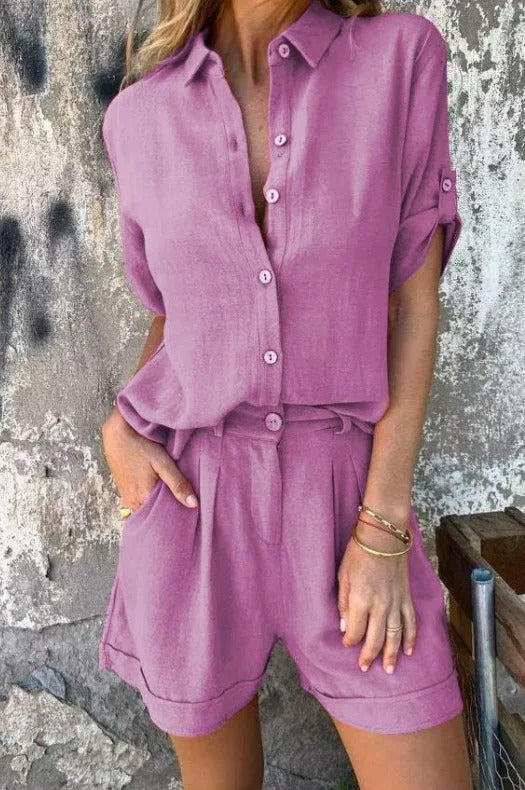 Ensemble chic décontracté Riviane de Danoir Paris en orange, vue de face, tissu élégant et style confortable.