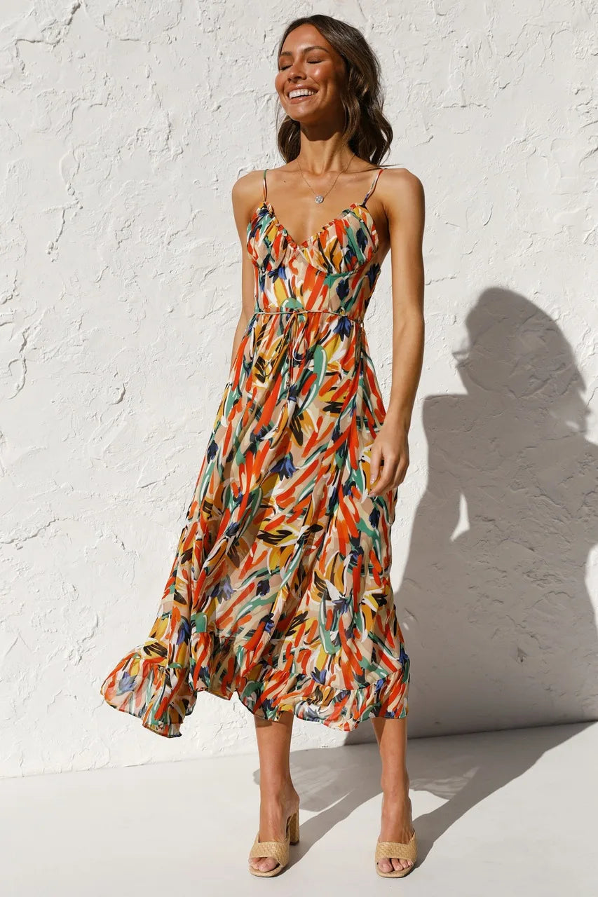 Robe fluide orange élégante de la marque Danoir Paris, vêtement léger et sophistiqué pour un style chic et confortable.