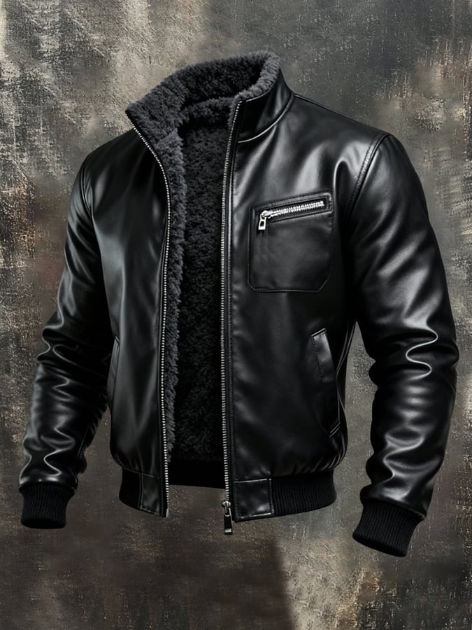 Veste chaude en cuir noir Danoir Paris avec doublure sherpa, style élégant et confort pour l'hiver.