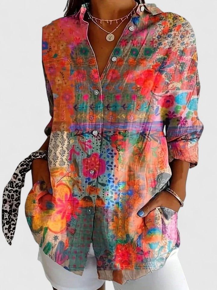 Chemise à boutons Anita de Danoir Paris, blouse élégante en tissu léger, avec col et manches longues.