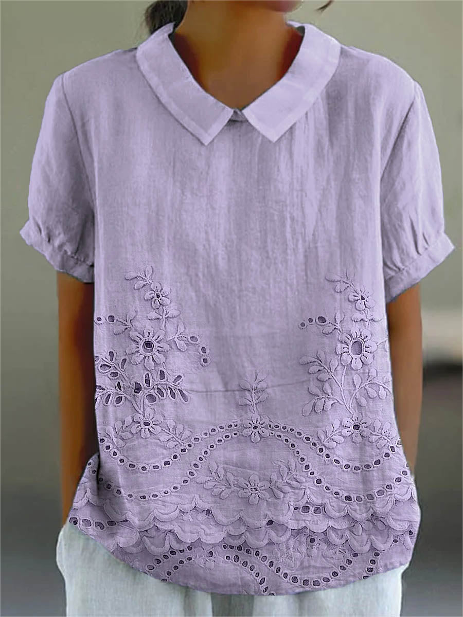 Chemise rose Danoir Paris Lily avec broderie florale, détails délicats, style élégant et féminin.