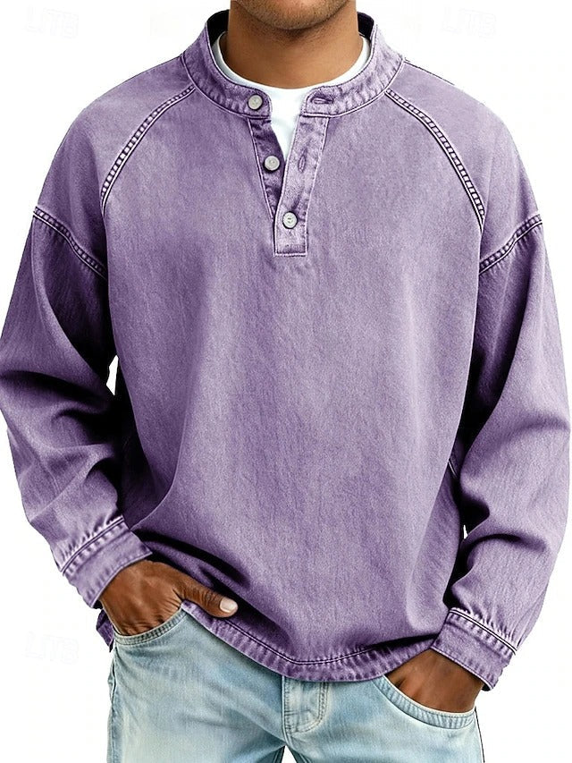 Chemise henley à manches longues Amir de Danoir Paris, en tissu lavé, avec col boutonné et style décontracté.